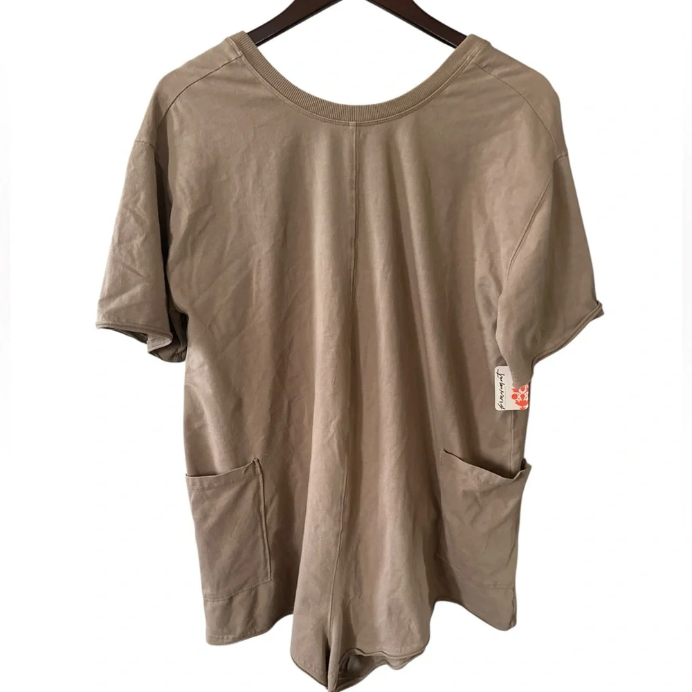 NWT Free People Movement Hot Shot Tee Romper Mocha Latte Tan Oversized Sz S